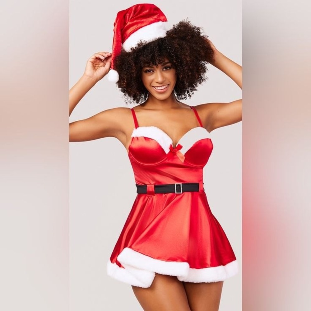 Yandy L/XL Holiday Romance Red Lingerie Costume Santa Christmas Role Play